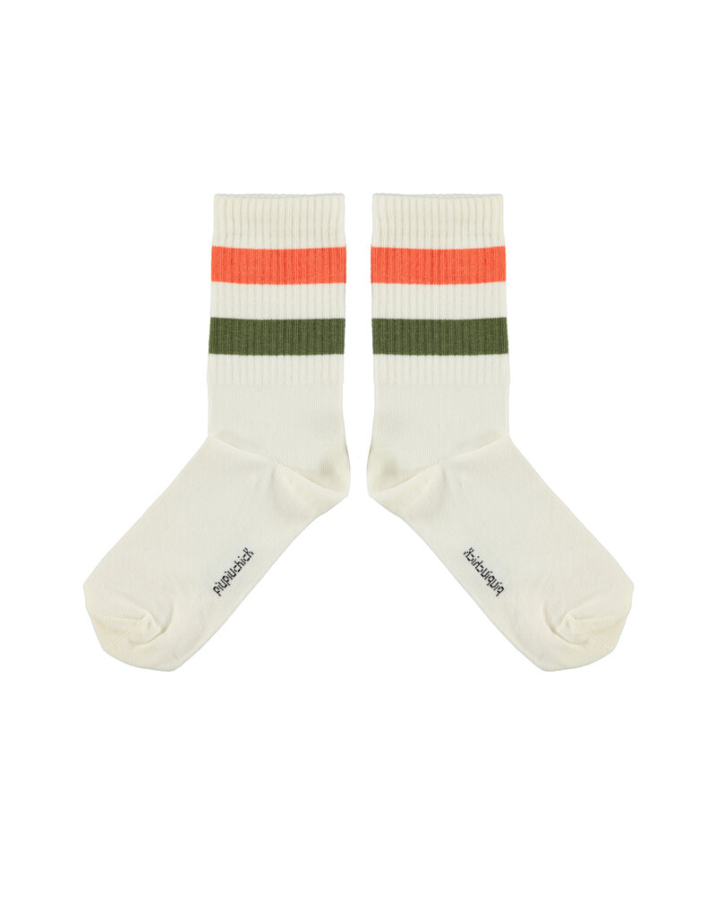 piupiuchick Socks Ecru w. Green & Orange Stripes