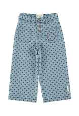 piupiuchick Flare Trousers Washed Blue Denim w. Black Hearts