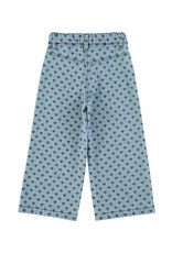 piupiuchick Flare Trousers Washed Blue Denim w. Black Hearts