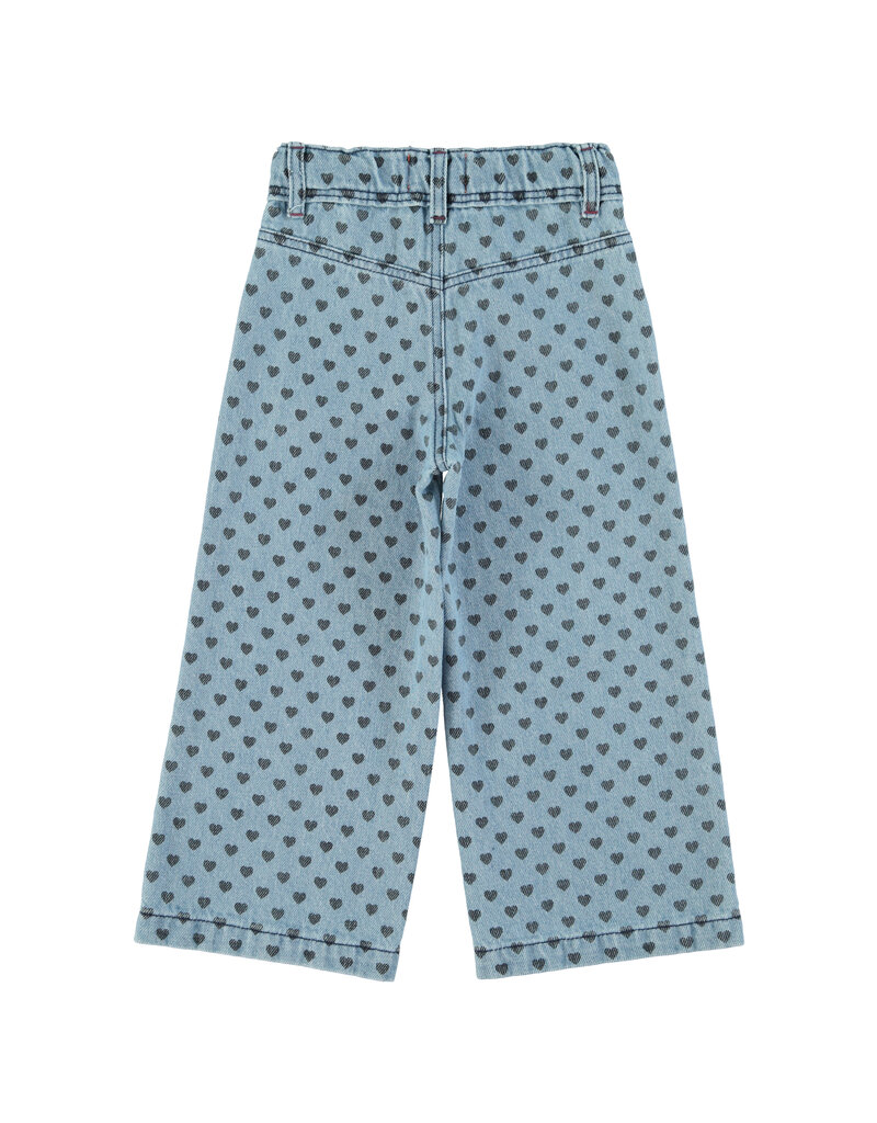 piupiuchick Flare Trousers Washed Blue Denim w. Black Hearts