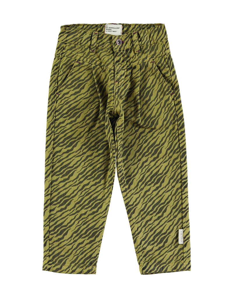 piupiuchick Mom Fit Trousers Olive Green w. Zebra Print