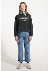 piupiuchick Flare Trousers Washed Blue Denim w. Black Hearts