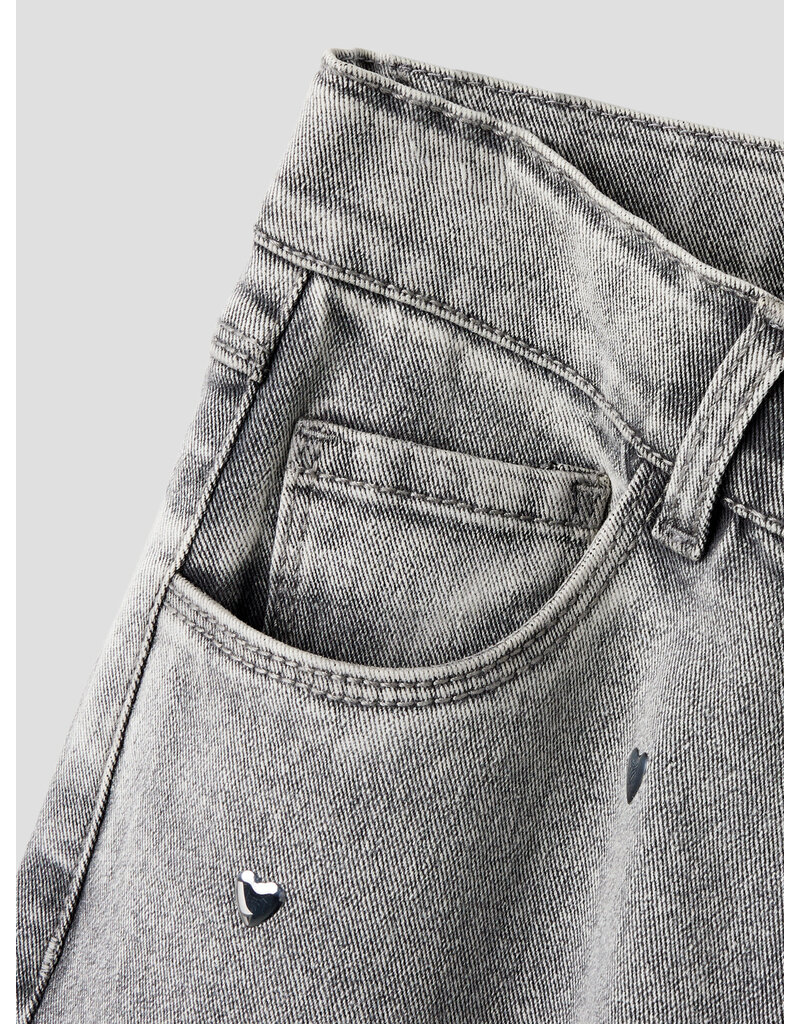 name it Rose Wide Jeans Light Grey Denim Heart Studs