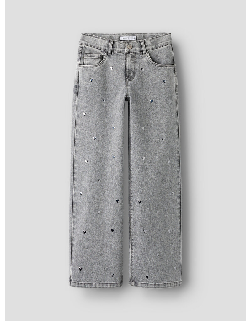 name it Rose Wide Jeans Light Grey Denim Heart Studs