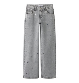 name it Rose Wide Jeans Light Grey Denim Heart Studs