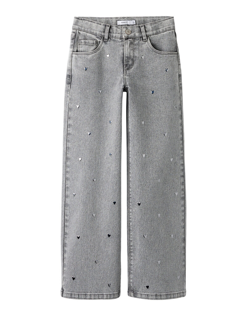 name it Rose Wide Jeans Light Grey Denim Heart Studs