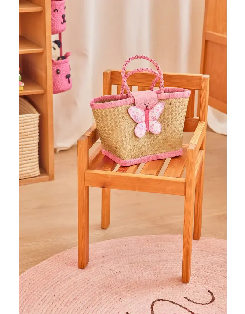 Rice Raffia Kids Bag with Butterfly Closing