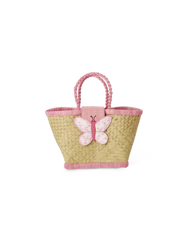 Rice Raffia Kids Bag with Butterfly Closing