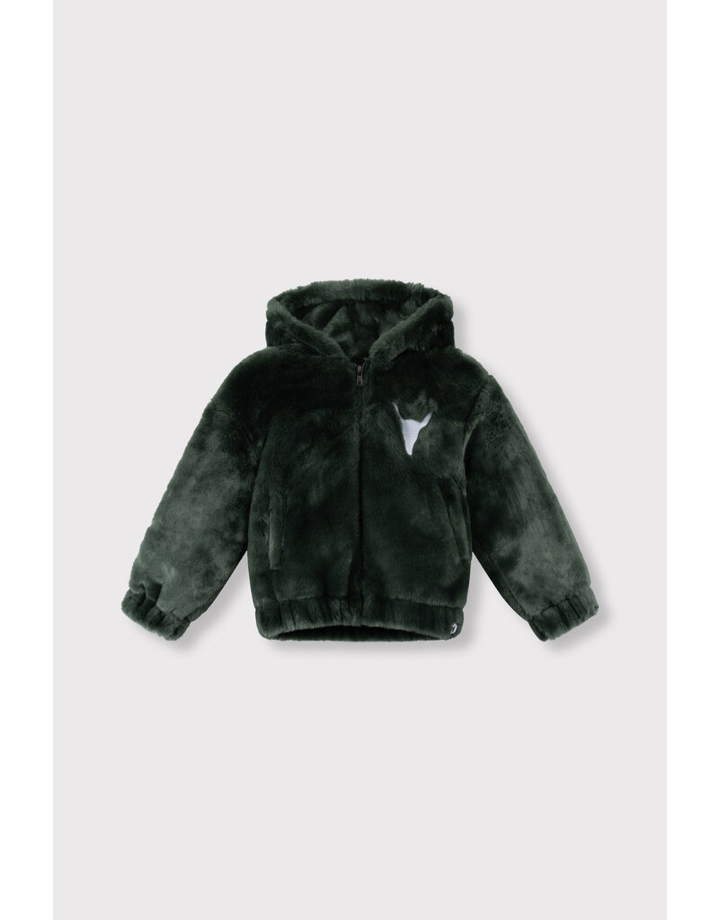 Alix the Label kids woven faux fur jacket dark olive