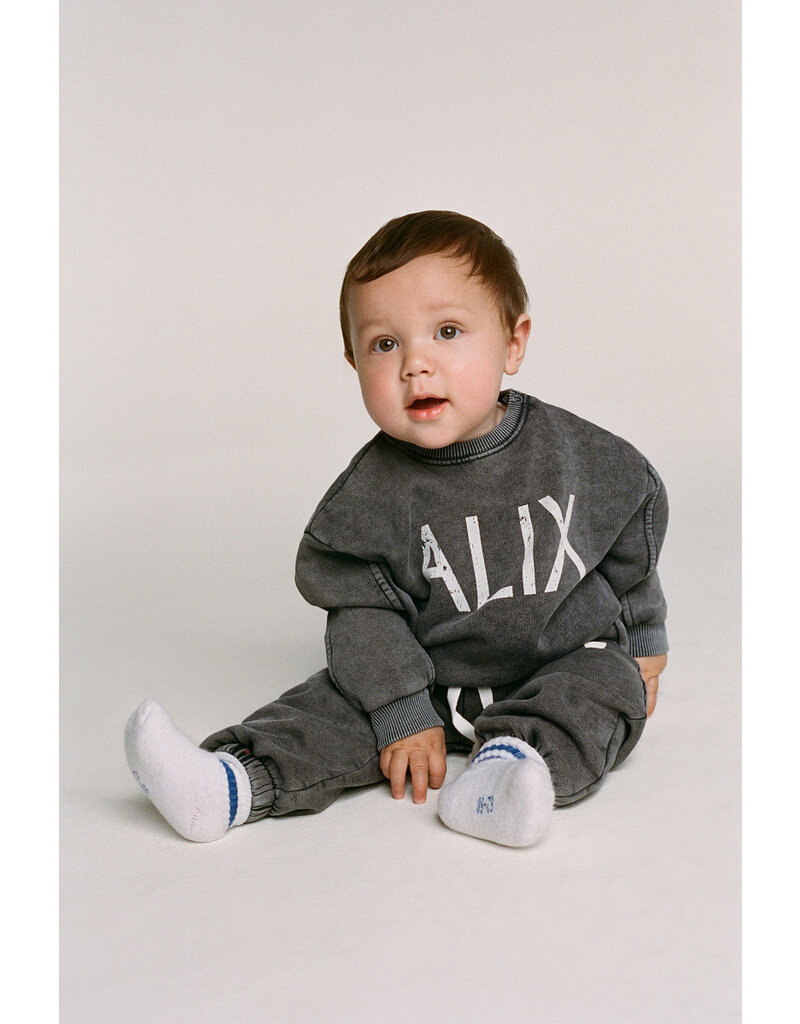 Alix the Label baby knitted alix on tour sweater charcoal grey