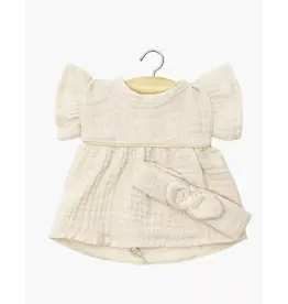 Minikane Daisy-jurk met haarband met ronde knoop creme