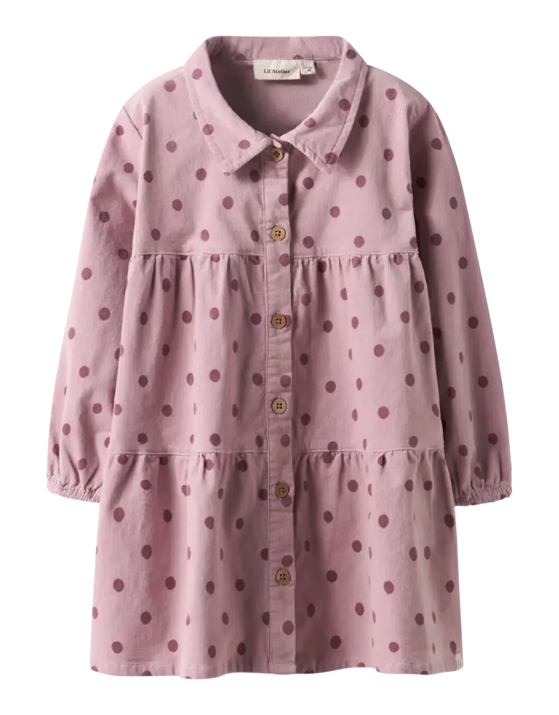 Lil' Atelier Somba Loose Cord Dress Violet Ice Dots
