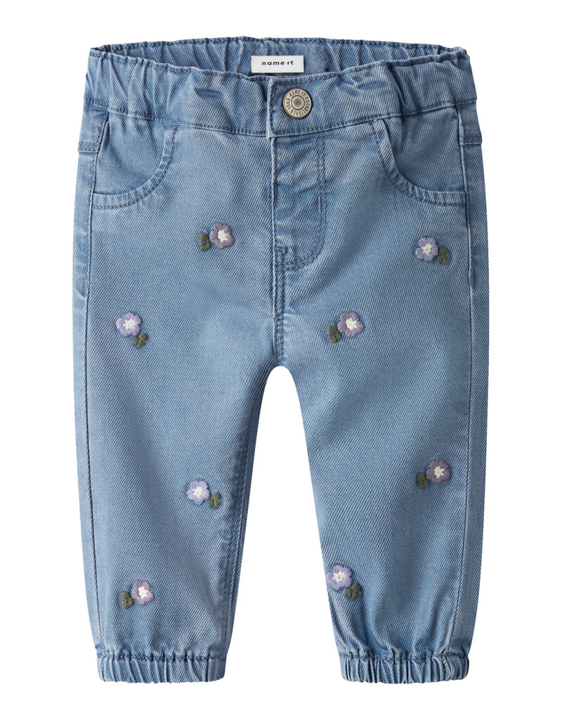 name it Rose Shaped emb Jeans Denim Blue Flower