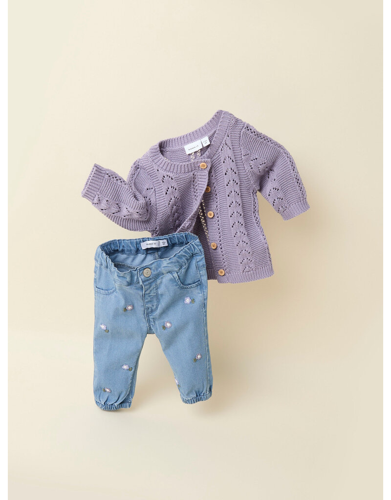 name it Rose Shaped emb Jeans Denim Blue Flower