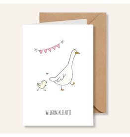 Juulz Illustrations & Design Gevouwen Kaart Gans - Welkom Kleintje
