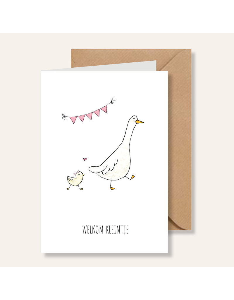 Juulz Illustrations & Design Gevouwen Kaart Gans - Welkom Kleintje