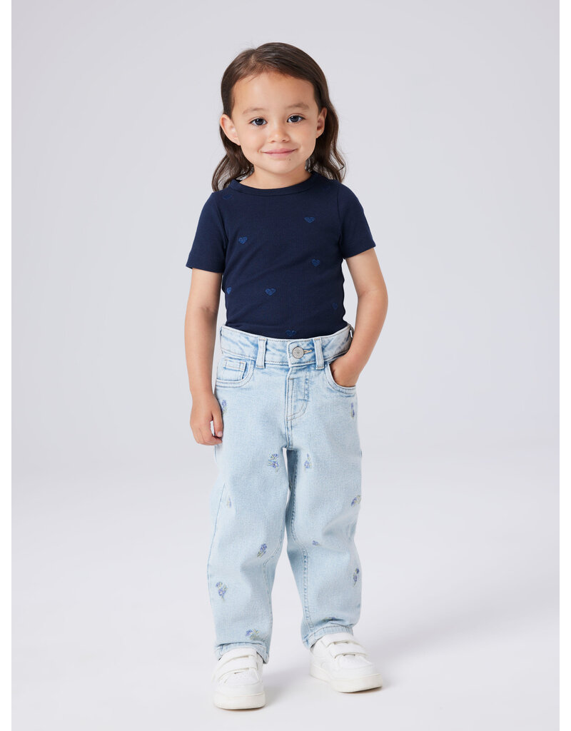 name it Bella Mom Emb Jeans Light Blue Denim Flower