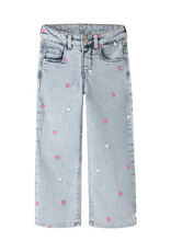 name it Rose Wide emb Jeans Light Blue Bleached Denim