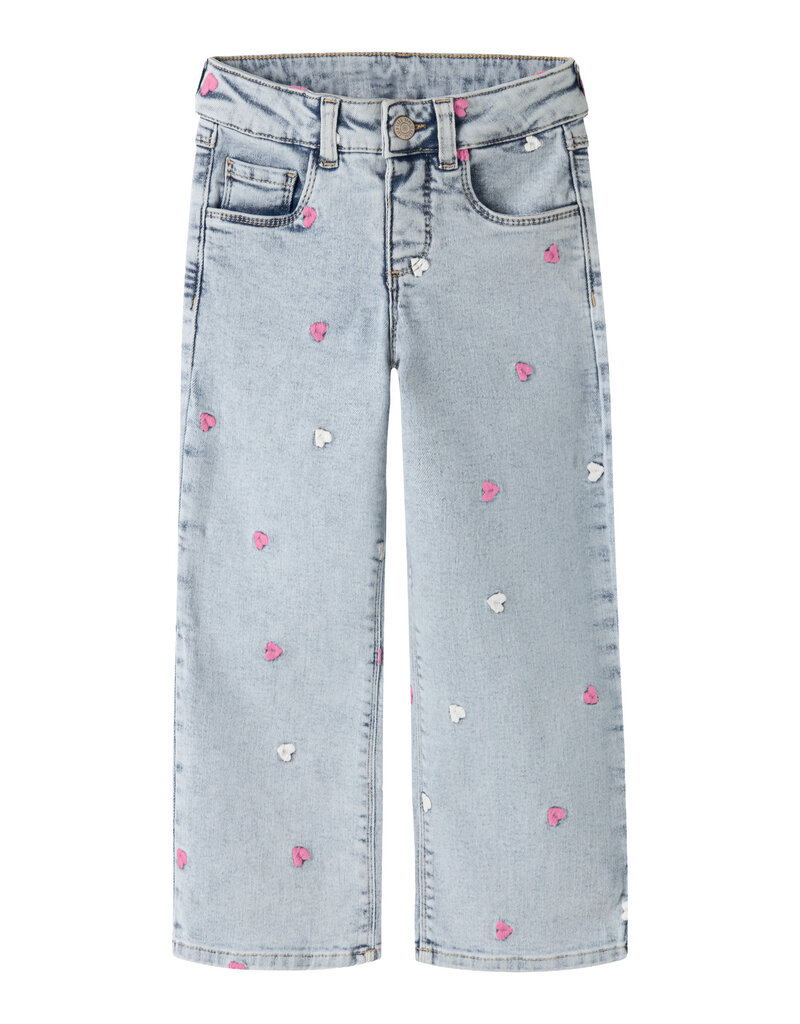 name it Rose Wide emb Jeans Light Blue Bleached Denim