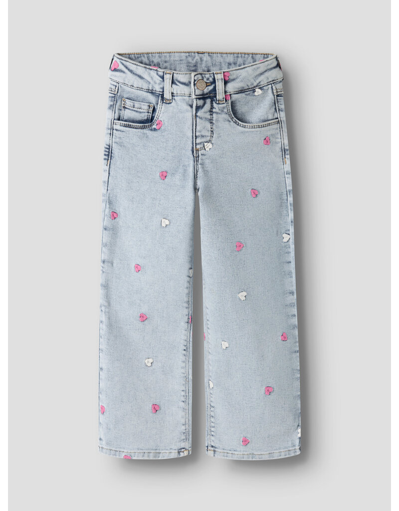 name it Rose Wide emb Jeans Light Blue Bleached Denim