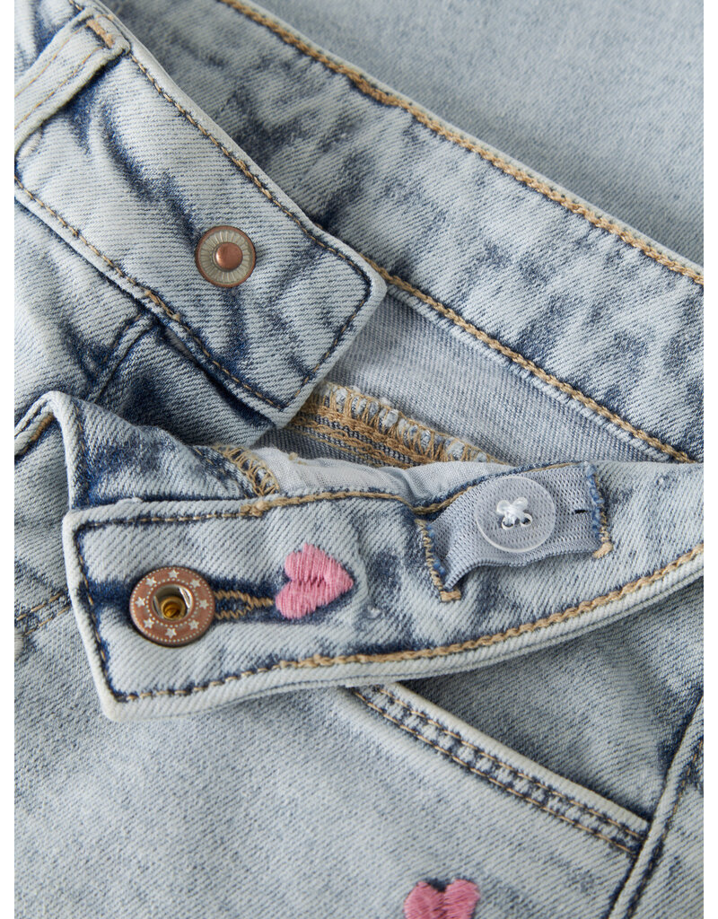 name it Rose Wide emb Jeans Light Blue Bleached Denim