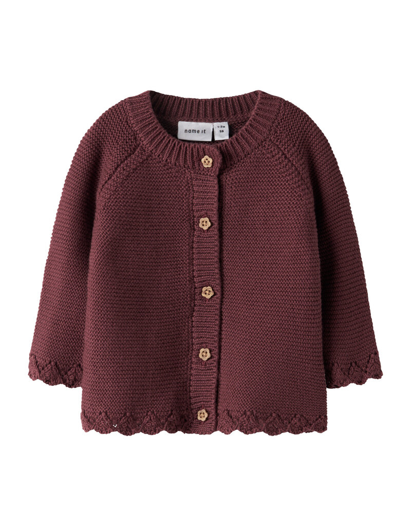 name it Balsam Knit Cardigan Oxblood Red