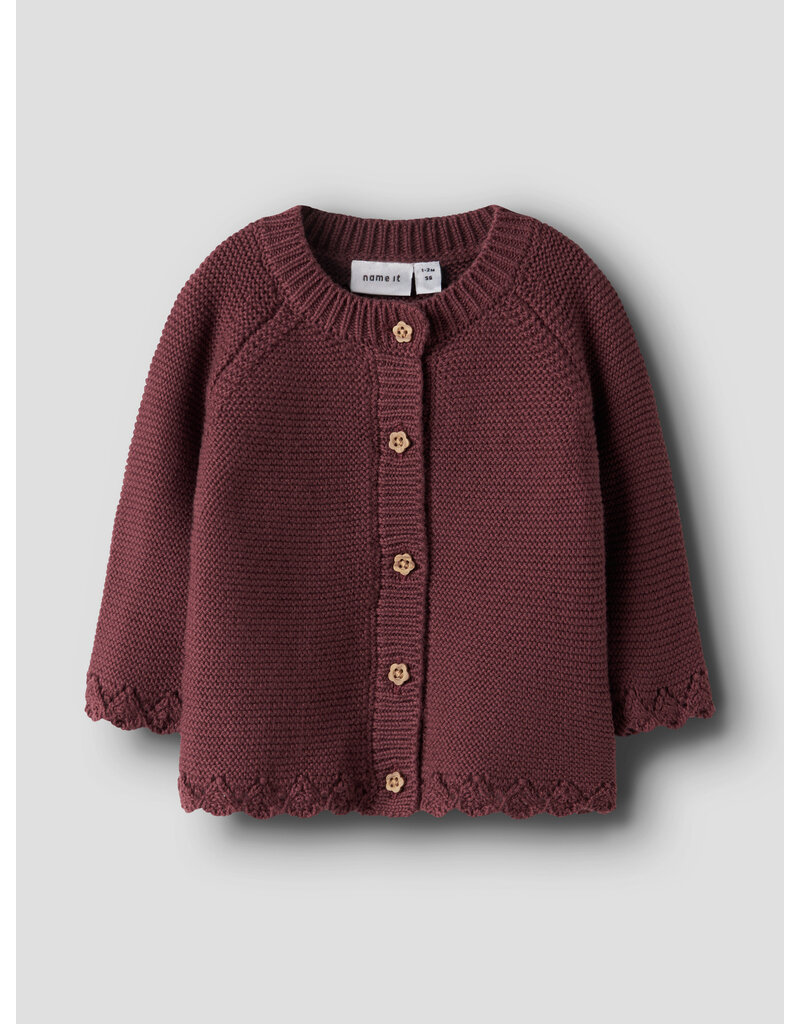 name it Balsam Knit Cardigan Oxblood Red