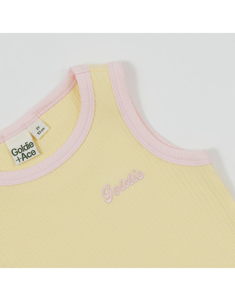 Goldie + Ace Embroidered Colour Pop Rib Singlet Yellow/Pink