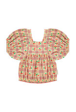 piupiuchick Cropped Blouse w Balloon Sleeves Yellow Cherries Allover