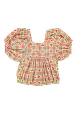 piupiuchick Cropped Blouse w Balloon Sleeves Yellow Cherries Allover