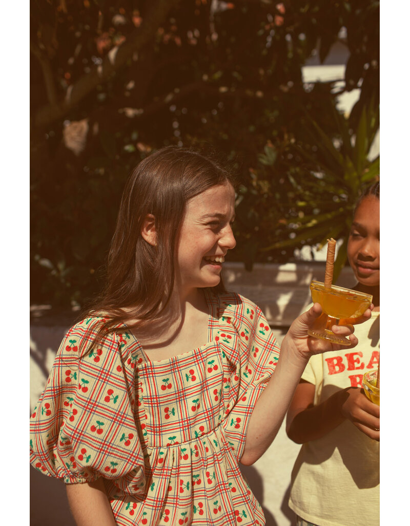 piupiuchick Cropped Blouse w Balloon Sleeves Yellow Cherries Allover