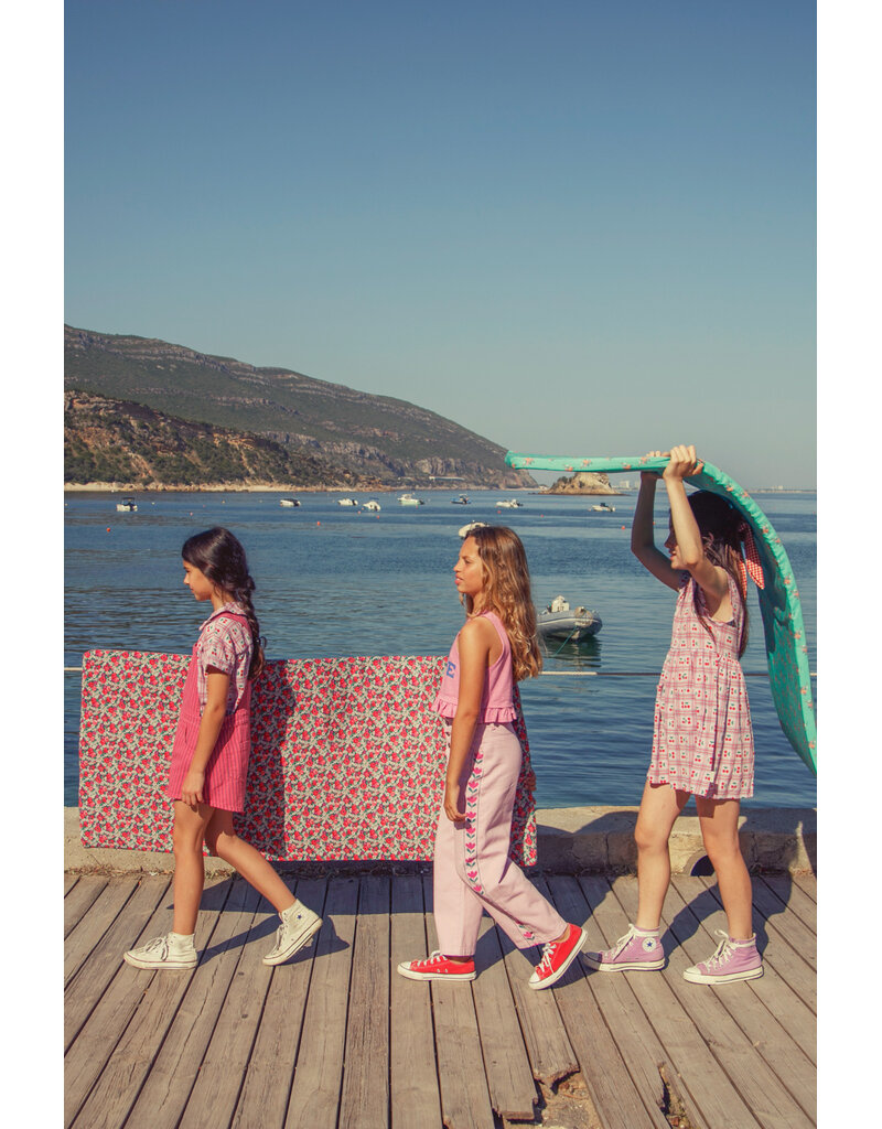 piupiuchick Short Dungarees Pink w Indigo Stripes