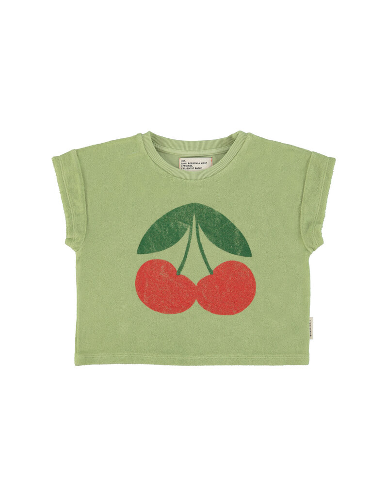 piupiuchick T-Shirt Light Olive w Cherry Print