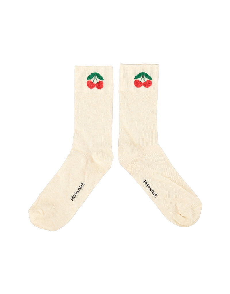 piupiuchick Socks Ecru w Cherry Print