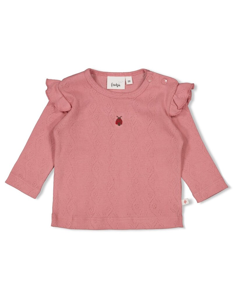 Feetje Longsleeve ajour rib - Ladybug Roze