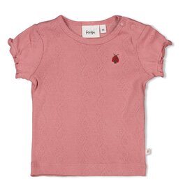 Feetje T-shirt ajour rib roze - Ladybug