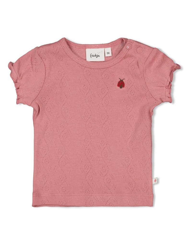 Feetje T-shirt ajour rib roze - Ladybug