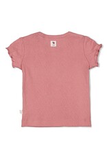 Feetje T-shirt ajour rib roze - Ladybug