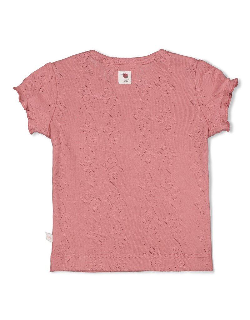 Feetje T-shirt ajour rib roze - Ladybug