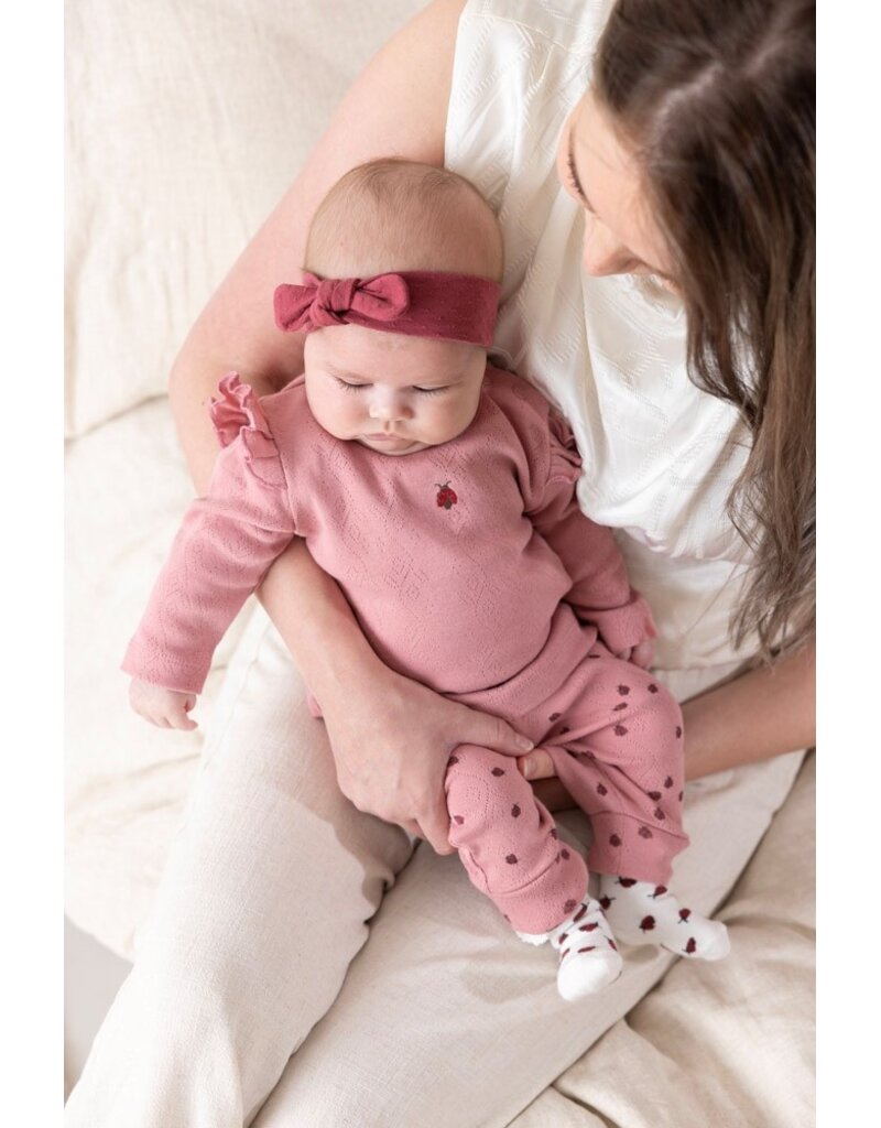 Feetje Broek ajour rib AOP Roze - Ladybug