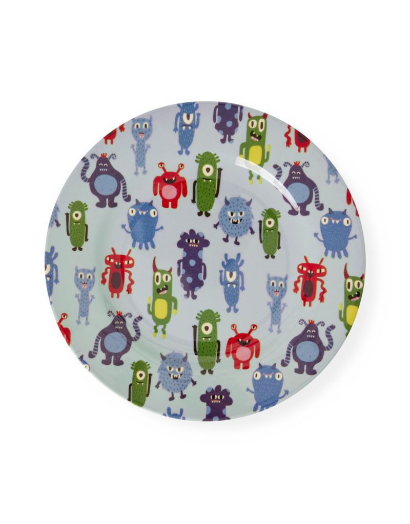 Rice Melamine Round Side Plates with Monsters Print