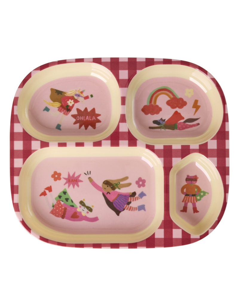 Rice Kids 4 Room Plate - Pink - Hero Print