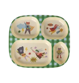 Rice Kids 4 Room Plate - Green - Hero Print