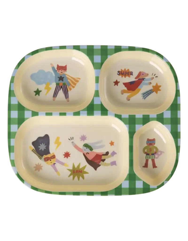 Rice Kids 4 Room Plate - Green - Hero Print