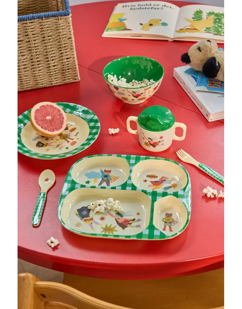 Rice Kids 4 Room Plate - Green - Hero Print