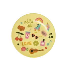 Rice Rond Kinderbord - Zacht geel - Unicorn Love Print