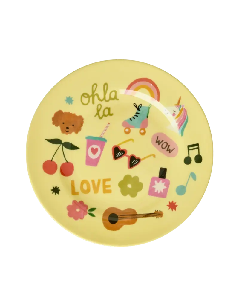Rice Rond Kinderbord - Zacht geel - Unicorn Love Print