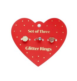 Rex London Glitterringen (set van 3) - Hart & bloem