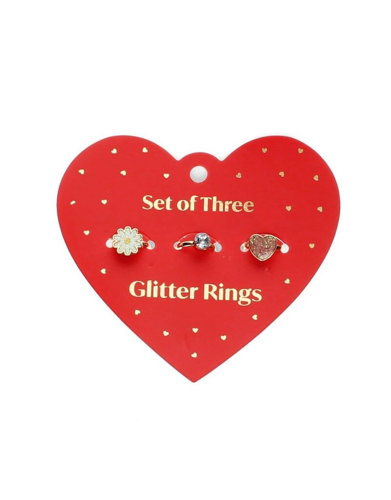 Rex London Glitterringen (set van 3) - Hart & bloem