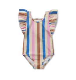 Sproet & Sprout Swimsuit ruffles multi stripes Sesame